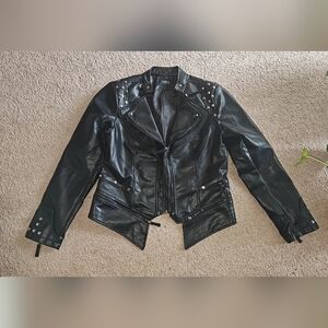 Women's Black Faux Leather Studded Moto Jacket